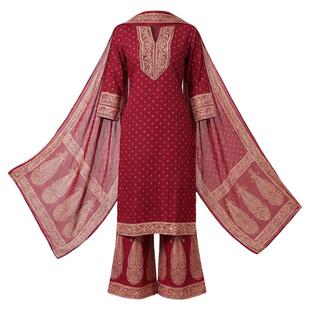 印度风进口服饰纯棉女装印花异域风情传统套装立领套头3件套红色