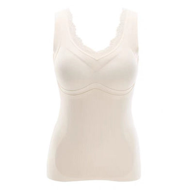 秋冬季德绒保暖背心女加厚带胸垫内衣羊毛蚕丝内搭V领打底衫套装