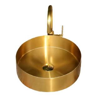 卫生间台盆圆形拉丝金玫瑰金不锈钢洗手洗脸盆北欧轻奢极简台上盆