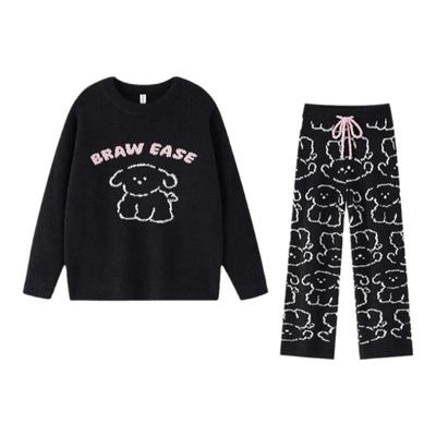 BE半边绒线条小狗新品睡衣冬女