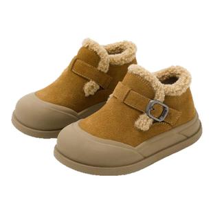 天美意2025年新款冬季男童加绒保暖鞋女童毛毛鞋儿童二棉鞋真皮