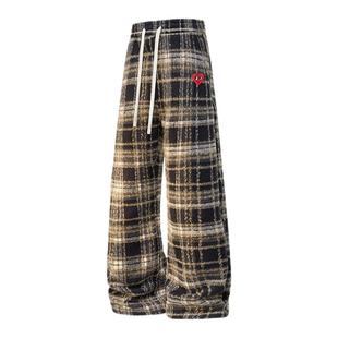 查尔斯桃心美式格子裤冬季新款2025男女加绒加厚直筒情侣休闲长裤