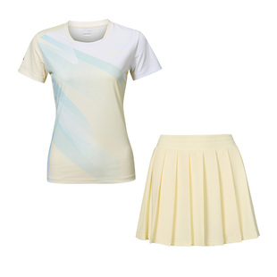 川崎羽毛球服套装女速干运动短袖上衣防走光黄色运动短裙两件套夏