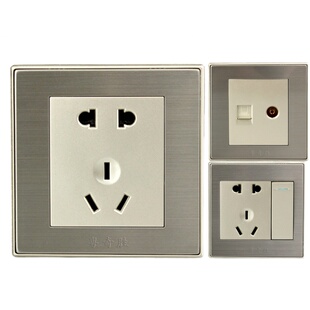 粤奇胜LY168不锈钢五孔插座电源暗装一位开关单控带二三多孔面板