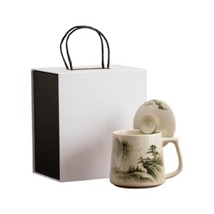 柿柿如意手绘陶瓷茶水分离泡茶杯带盖过滤办公室马克杯子礼盒定制