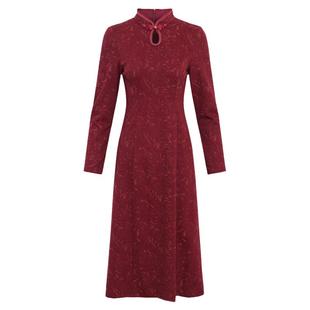 黛玛诗显瘦花裙子新款改良旗袍典雅国风婚宴礼服连衣裙女酒红