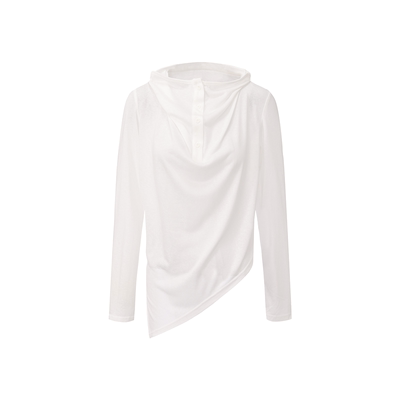 UNR纽扣荡领不规则下摆长袖上衣