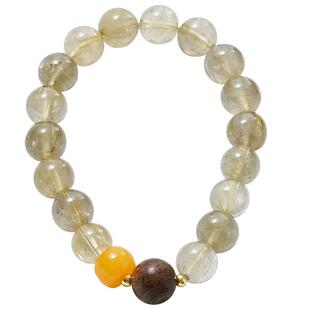 赵露思新款许妍同款鎏光天然金发晶手串蜜蜡檀珠黄发晶水晶手链女