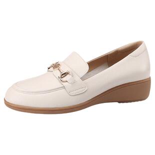 木林森女鞋春季英伦风小皮鞋真皮通勤乐福一脚蹬妈妈小白工作潮鞋