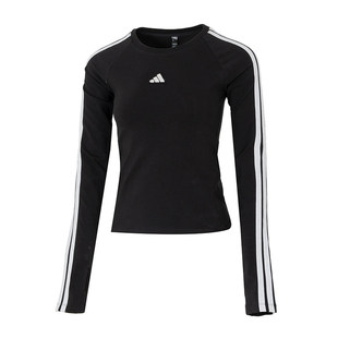 阿迪达斯女装2026春季新品三条纹弹力针织修身显瘦长袖T恤 KS0030