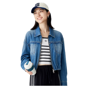 古木夕羊复古纯棉气质拉链牛仔外套女秋季新品简约翻领减龄上衣