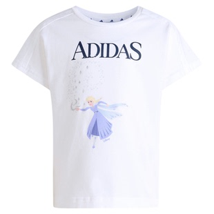 女小童迪士尼冰雪奇缘联名休闲短袖T恤夏季adidas阿迪达斯轻运动