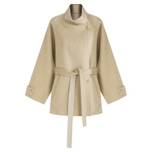 SeRinaBlue2026春季新款立领收腰女士外套短款毛呢羊毛大衣双面呢