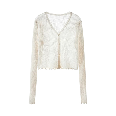 DPLAY【惠品】2025夏季新款白色蕾丝上衣女修身外套针织开衫罩衫