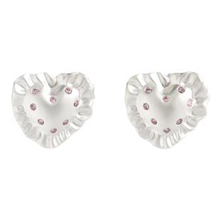 Esakoochi甜蜜回忆~原创银色抱枕爱心耳钉粉钻甜美小巧高级耳饰