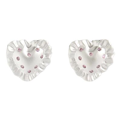 Esakoochi甜蜜回忆~原创银色抱枕爱心耳钉粉钻甜美小巧高级耳饰