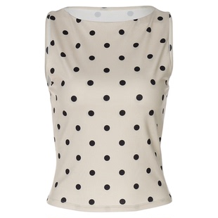 gusty法式街头高智御姐复古波点小众收腰无袖上衣气质辣妹百搭T恤