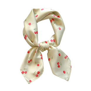 70CM可爱樱桃发带丝巾小方巾女薄款系脖围巾领巾旅游穿搭防晒头巾