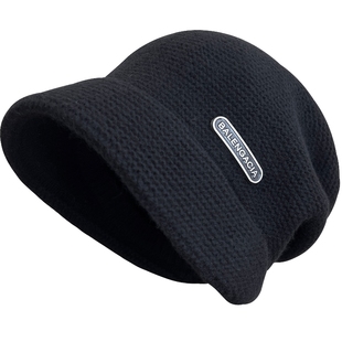 美拉德澳洲羊毛针织帽女冬季时尚保暖护耳毛线堆堆帽显脸小鸭舌帽