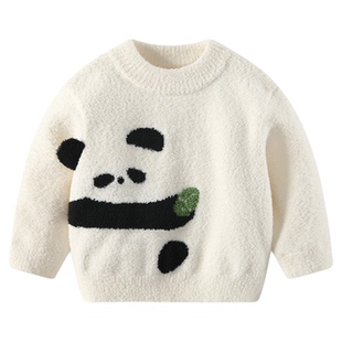 婴儿毛衣秋冬男女宝宝半边绒针织衫上衣男童雪尼尔套头衫打底衣服