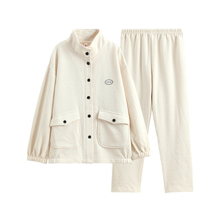 芬腾情侣睡衣秋冬季空气棉夹层纯棉长袖女士可外穿家居服男款套装