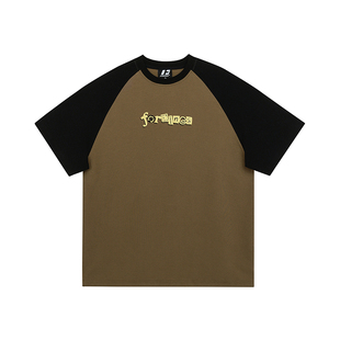 FORNINES美式复古插肩袖短款辣妹紧身短袖T恤女潮牌情侣半袖男夏