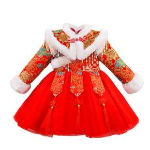 女童汉服秋冬装冬季女宝宝礼服儿童装拜年服2025新款过年衣服新年