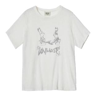 UN MUTE25秋新品 亚麻棉混纺落肩宽松微透做旧感兔子印花短袖T恤