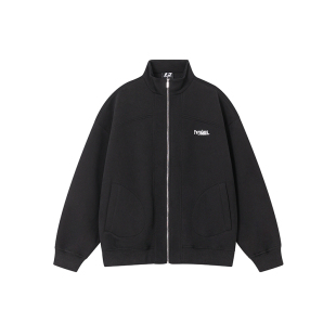 FORNINES立领刺绣重磅灰色卫衣男款潮牌春季情侣装加绒开衫外套女