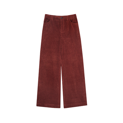 瑞雪红条绒直筒宽腿纯棉灯芯绒裤