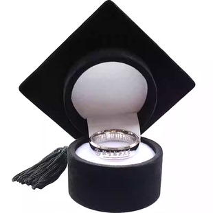 钛钢毕业戒指定制学士博士帽礼盒学校大学生纪念礼物刻字女戒简约