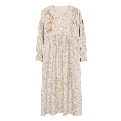 带胸垫睡衣女春秋款纯棉长袖睡裙