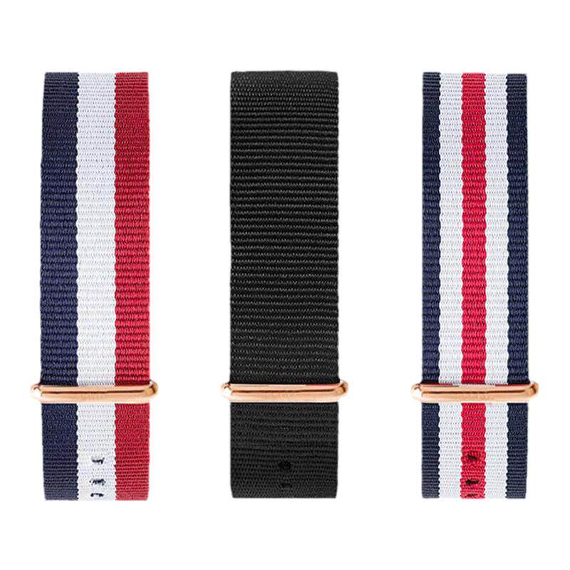 丹灵公主代用dw手表带男女纯黑色酒红蓝色尼龙帆布真皮通用手表链