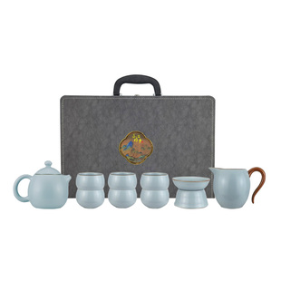 聚器堂陶瓷汝窑可养开片功夫茶具套组龙蛋壶盖碗茶杯公道杯礼盒装