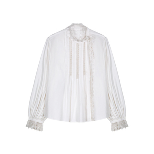 LOUISE MISHA x LOOKNOW2025秋季新款白色蕾丝衬衫