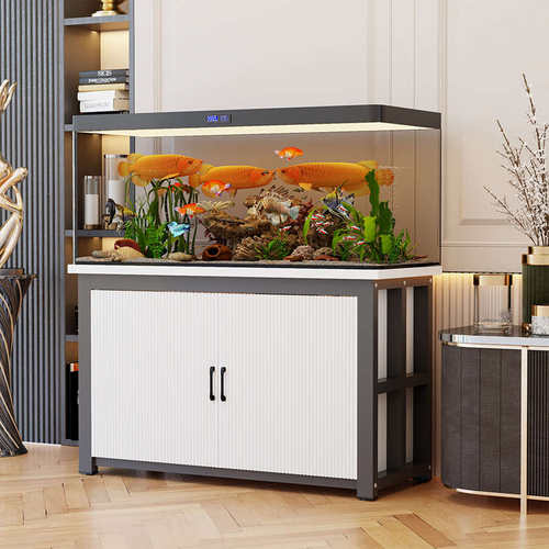 家用带门鱼缸柜鱼缸置物柜收纳储物柜水族箱铁艺承重鱼缸底座柜子