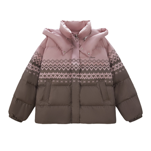 UNIFREE费尔岛羽绒服女复古加厚带帽子防风90绒泡芙轻薄冬季外套