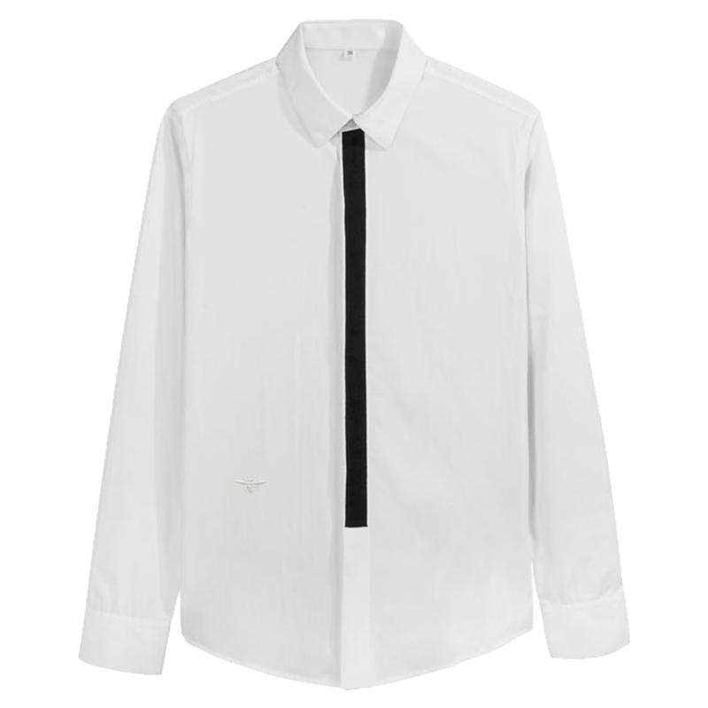 男装门襟条纹织带长袖衬衫