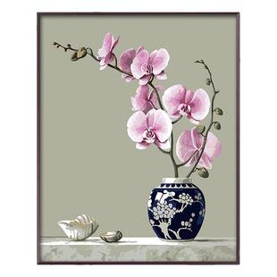 新款diy数字油画菊花卉蝴蝶兰手工绘填色填充装饰油彩画中式简约