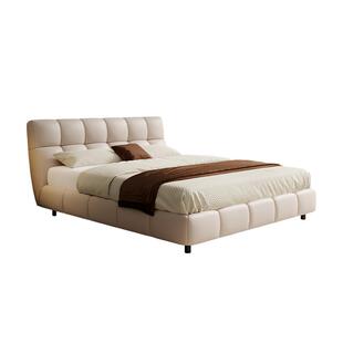 慕思官方旗舰店真皮床现代简约主卧双人大床奶油风婚床软包泡芙床