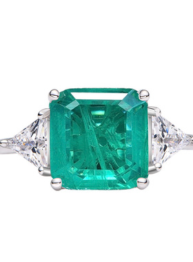 纯银欧美绿宝石戒指轻奢重工