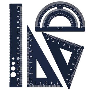 定制套尺小学生专用刻名字三角尺子直尺带波浪线四件套装儿童一年级二年级金属铝合金量角器多功能三角板文具