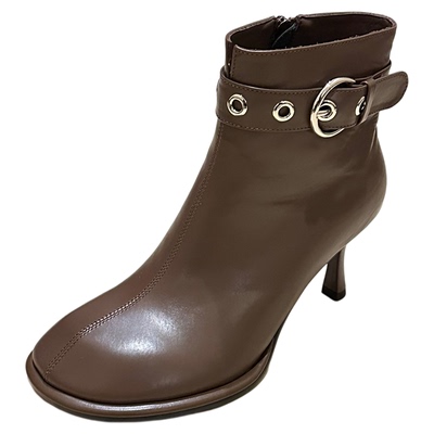 25新秋冬圆头细跟鹅头金属极简