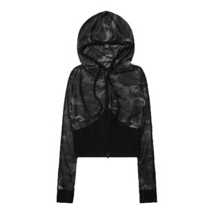 badblood美式复古辣妹格子连帽卫衣刺绣贴补街头运动休闲外套上衣