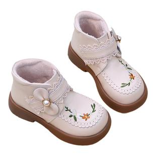 中国风女童靴2025秋冬季新款真皮加绒棉靴子公主鞋防滑软底宝宝靴