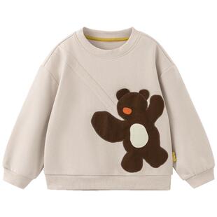 【新品】papa爬爬秋季糯米棉儿童卫衣男女童套头上衣动物挎包卫衣