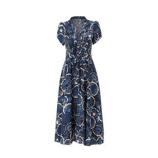 海青蓝 短袖裙子夏装女装2025新款设计感小众中长款高端连衣裙女