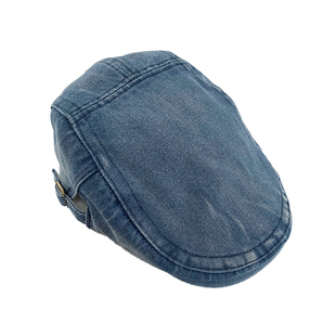 港风复古水洗牛仔前进帽女高级感反戴贝雷帽时尚文艺报童画家帽子