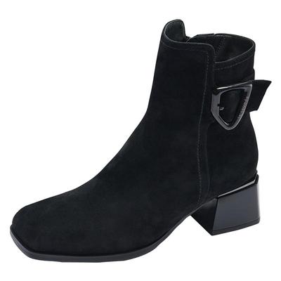 莱尔斯丹时尚方头粗跟短靴子女