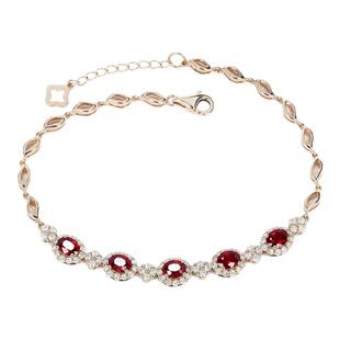 明艳G18K玫瑰金天然鸽血红宝石钻石手链 1.7克拉正红色手排手镯女